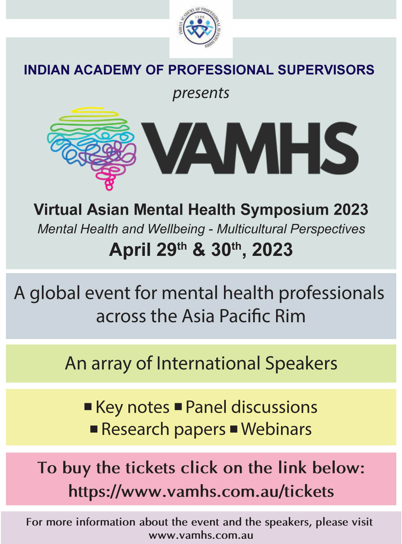 Registration link for upcoming Virtual Asian Mental Health Symposium being hosted by IAPS on 29th and 30 April, 2023